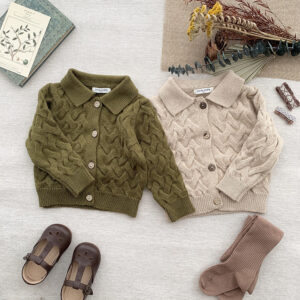 Baby European And American Unisex Style Twist Cardigan Jumper Set - Image 4