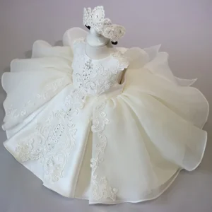 Baby Girl Christmas Baptism White Pink Dress Kids Beading 1st Birthday Elegant Princess Party Christening Toddler Vestidos - Image 3