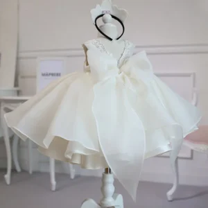Baby Girl Christmas Baptism White Pink Dress Kids Beading 1st Birthday Elegant Princess Party Christening Toddler Vestidos - Image 4