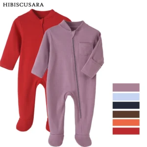 100% Cotton Newborn Baby Clothes Solid Color Jumpsuit Rompers Zipper Infant Boys Girls Spring Bottoming Shirt Jumpsuits Footed -Winnerprenuer