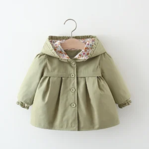 Spring and Autumn Girls Long sleeved Solid Color Hooded Windproof Coat Top Children's Wear Jacket Mid length Korean Edition - Image 3