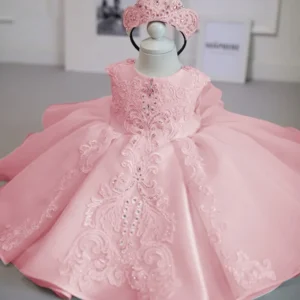 Baby Girl Christmas Baptism White Pink Dress Kids Beading 1st Birthday Elegant Princess Party Christening Toddler Vestidos - Image 5