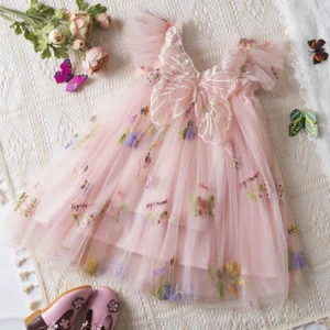Baby Girls Summer Fashion Dress Holiday Girls Suspender Puffy Mesh Clothes Children Flower Wear Princess Embroidery Tulle Dress