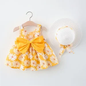 Summer New Girl Fashion Dress Small Chrysanthemum Hanging Strap Big Bow Princess Dress Party Dress 0-3 Years Old - Image 2