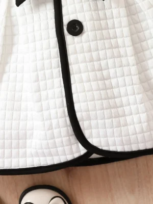 Baby Girls Fashion Autumn And Winter Thermal Belted Dress Set Princess Coat Classic Black And White Color Contrast Cardigan - Image 6