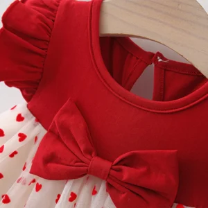 (0-3 Years Old) Summer Baby Girl Bow Flying Sleeves Princess Dress Girl Korean Edition Little Love Birthday Dress - Image 6