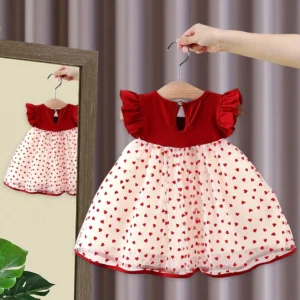 (0-3 Years Old) Summer Baby Girl Bow Flying Sleeves Princess Dress Girl Korean Edition Little Love Birthday Dress - Image 2