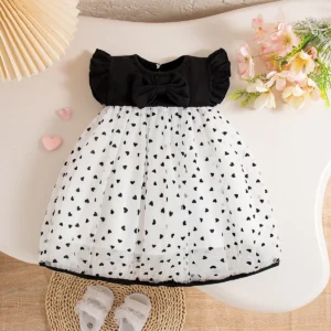 (0-3 Years Old) Summer Baby Girl Bow Flying Sleeves Princess Dress Girl Korean Edition Little Love Birthday Dress - Image 4