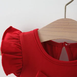 (0-3 Years Old) Summer Baby Girl Bow Flying Sleeves Princess Dress Girl Korean Edition Little Love Birthday Dress - Image 5