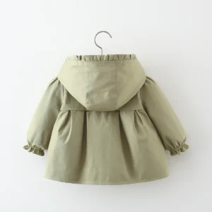 Spring and Autumn Girls Long sleeved Solid Color Hooded Windproof Coat Top Children's Wear Jacket Mid length Korean Edition - Image 4