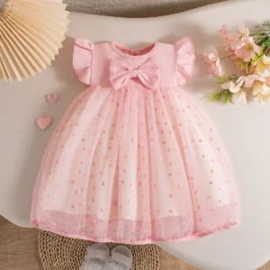 (0-3 Years Old) Summer Baby Girl Bow Flying Sleeves Princess Dress Girl Korean Edition Little Love Birthday Dress - Image 3