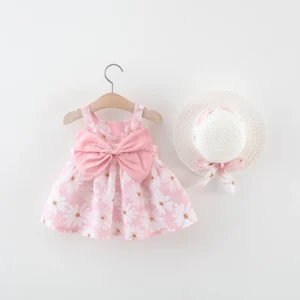 Summer New Girl Fashion Dress Small Chrysanthemum Hanging Strap Big Bow Princess Dress Party Dress 0-3 Years Old - Image 4