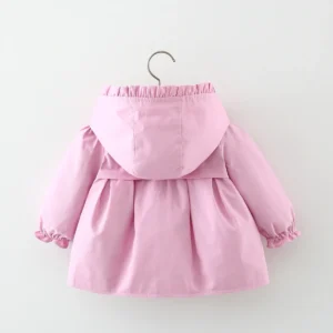 Spring and Autumn Girls Long sleeved Solid Color Hooded Windproof Coat Top Children's Wear Jacket Mid length Korean Edition - Image 6