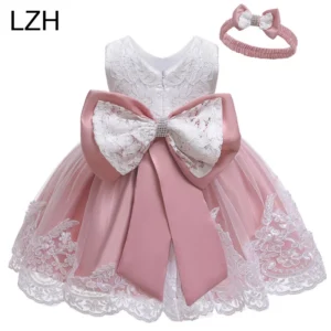 Baby Girls Dress Newborn Clothes Princess Dress+Headwear For Toddler 1st Year Birthday Wedding Christening Infant Party Gown