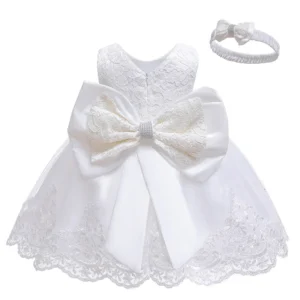 Baby Girls Dress Newborn Clothes Princess Dress+Headwear For Toddler 1st Year Birthday Wedding Christening Infant Party Gown - Image 4