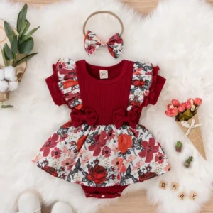 Summer Baby Girl Dress With Bowknot Striped Jumpsuit Cotton Dress For Newborn Floral Clothes Baby Crawling Clothes - Image 2