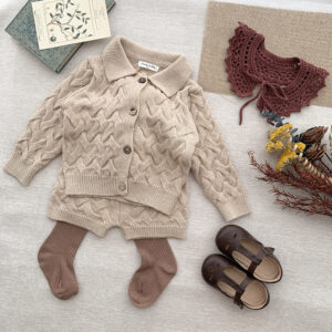 Baby European And American Unisex Style Twist Cardigan Jumper Set - Image 2