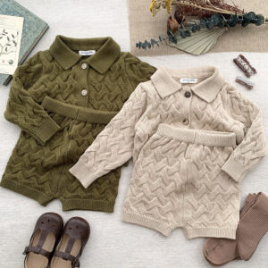 Baby European And American Unisex Style Twist Cardigan Jumper Set - Image 3